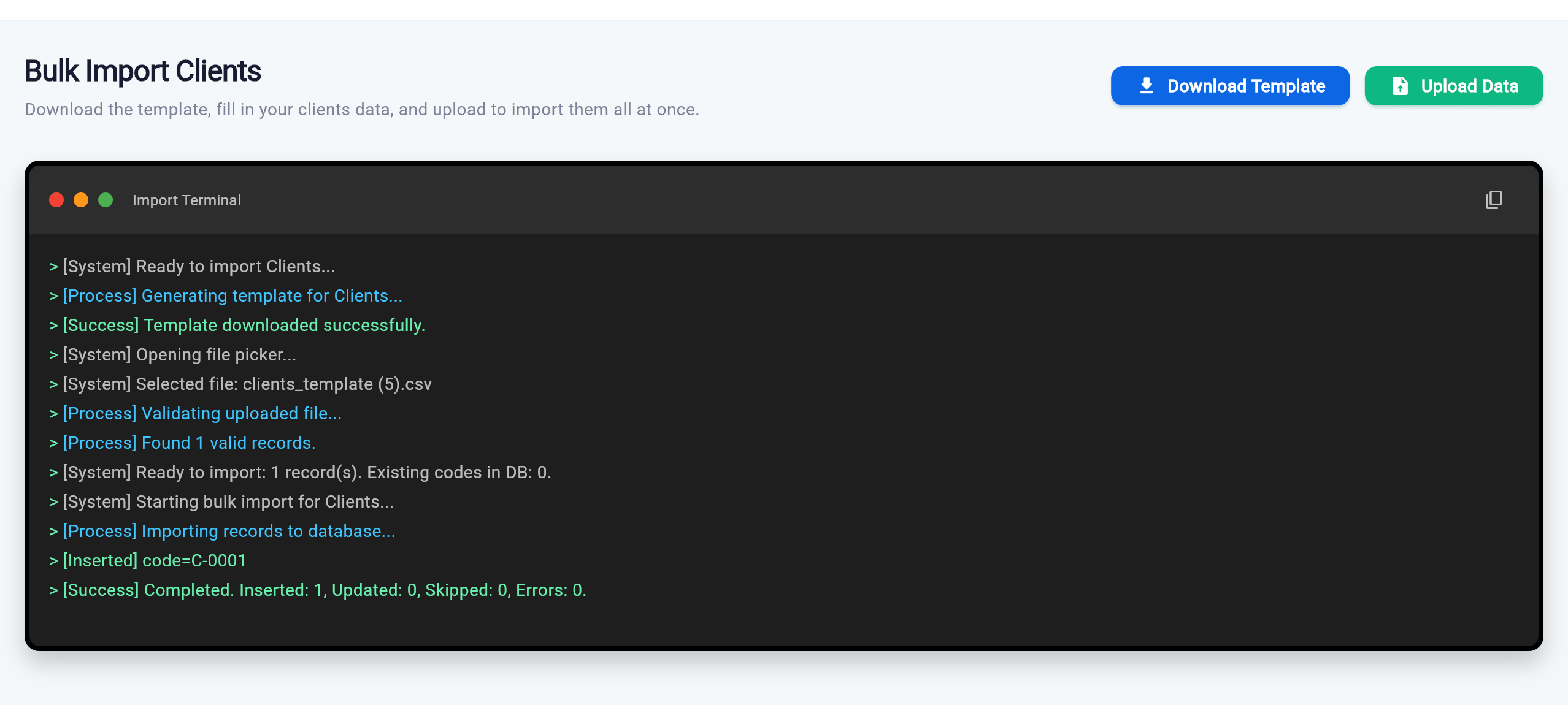 Bulk import clients with one click